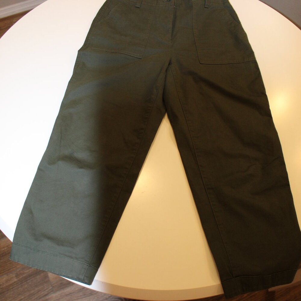 Talbots Crop Pants Size 6P Green High Rise Patch Pockets Stretch Cotton Utility - Picture 8 of 11